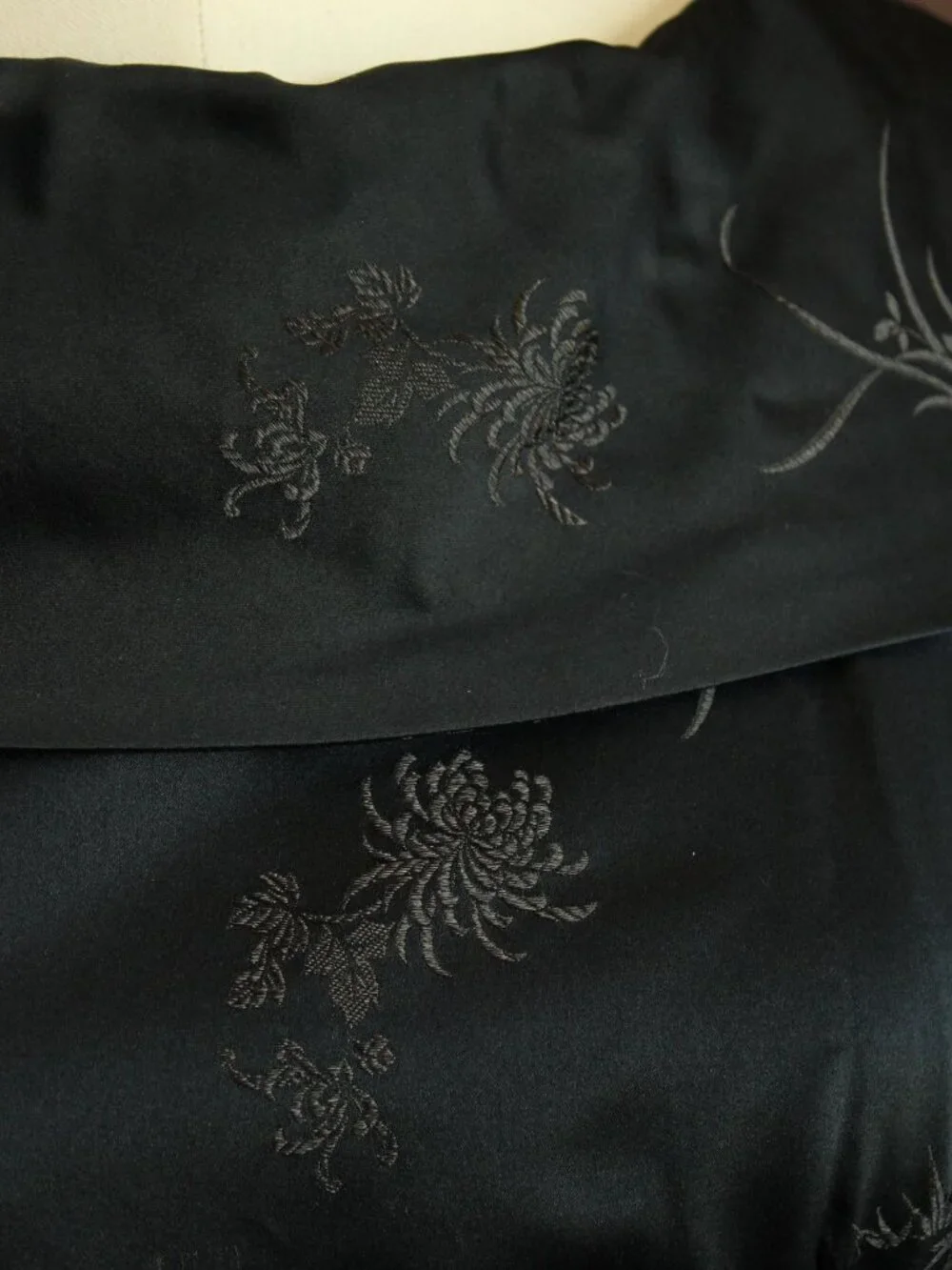 Vintage 1960s Dress, Black Satin Brocade Gown, Portrait Neckline Wiggle Style - Picture 4 of 13